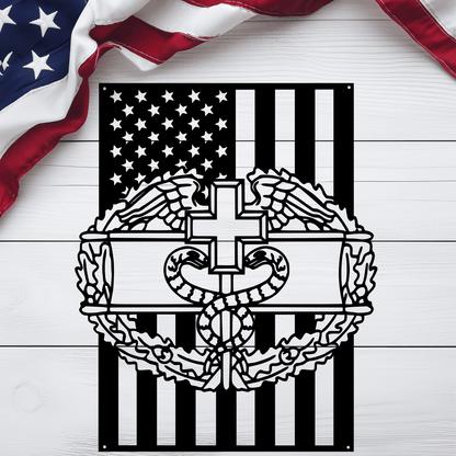 Combat Medical Badge | American Flag Metal Wall Art Tribute - MAIKERU STUDIO