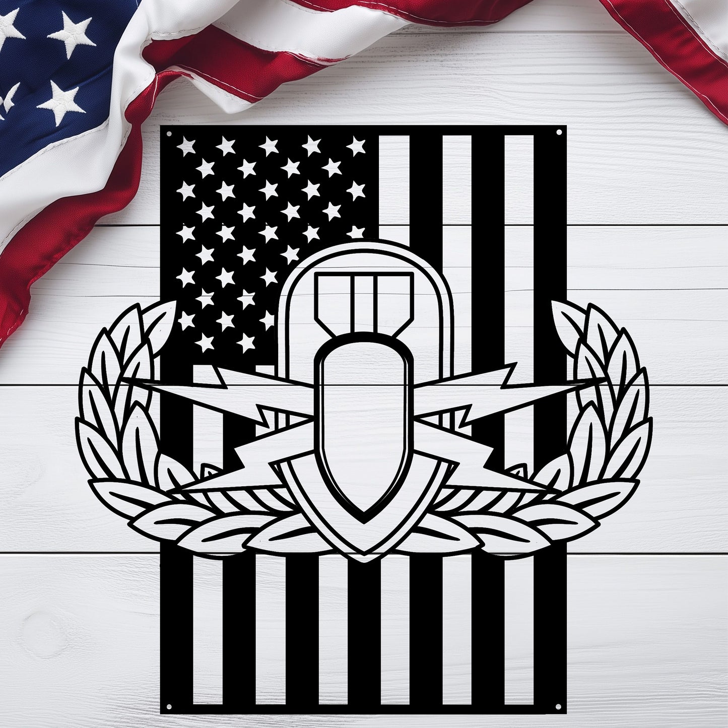 EOD Badge | American Flag Tribute Wall Art - MAIKERU STUDIO