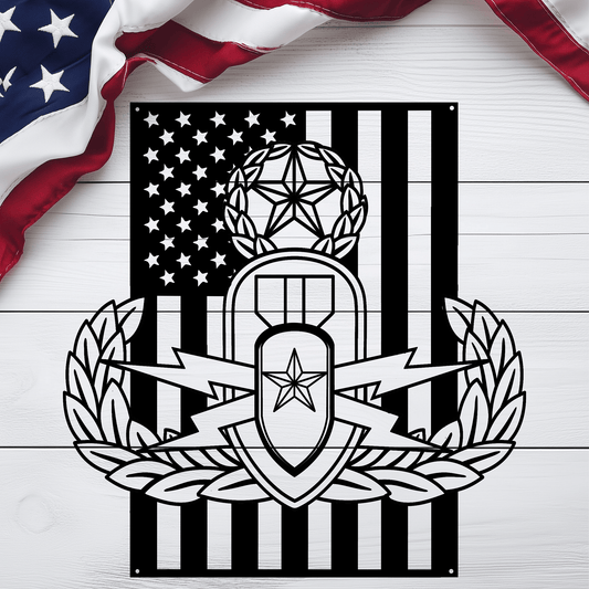 EOD Master Badge | American Flag Tribute Wall Art - MAIKERU STUDIO