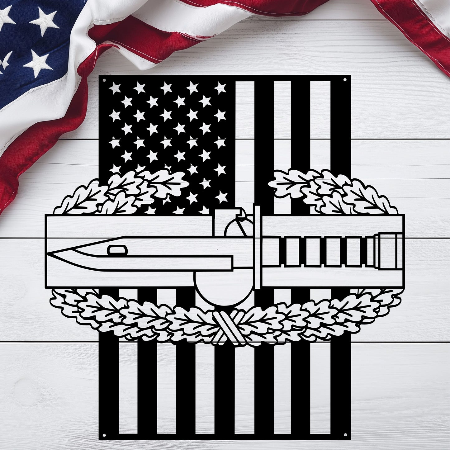 Combat Action Badge | American Flag Military Wall Art Tribute - MAIKERU STUDIO