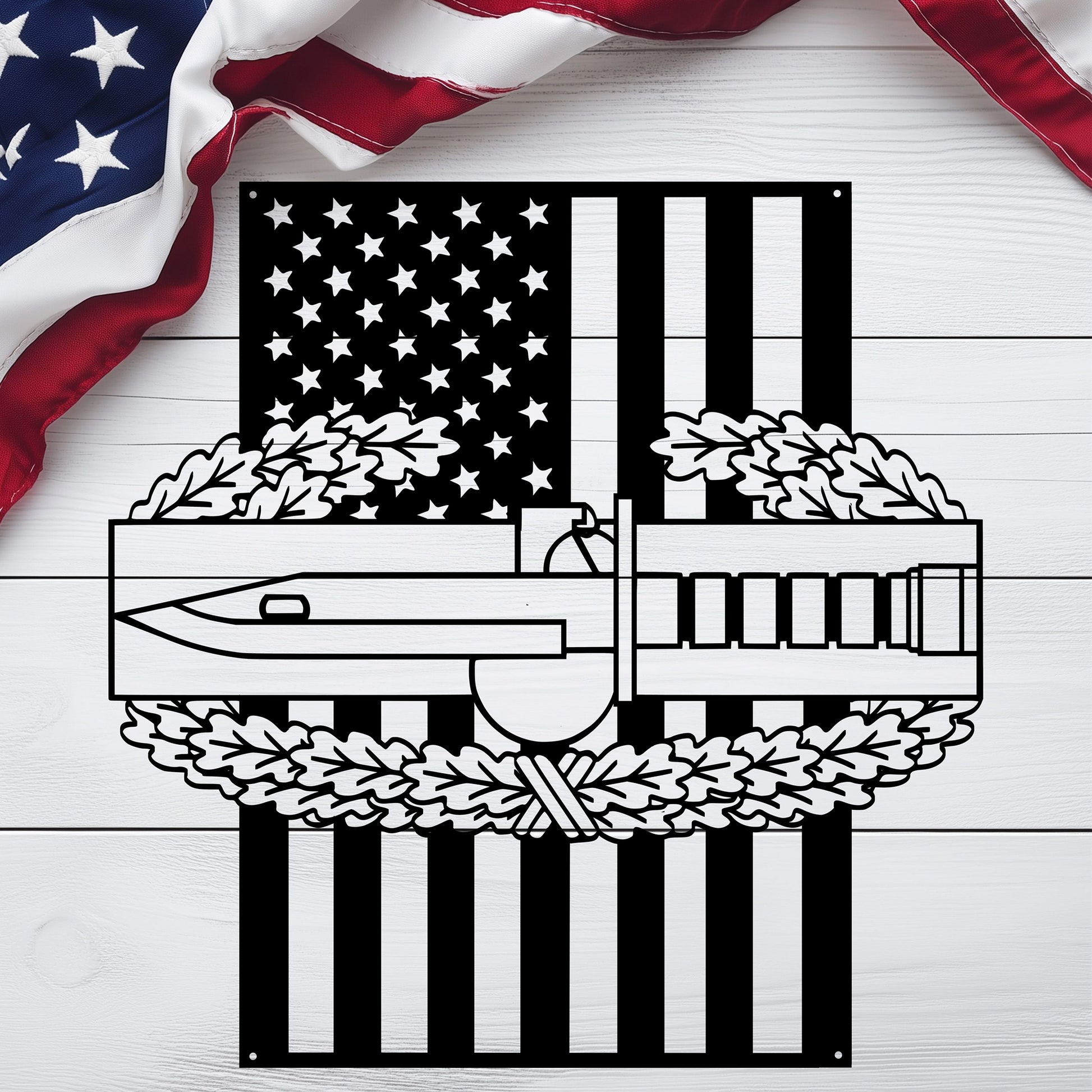 Combat Action Badge | American Flag Military Wall Art Tribute - MAIKERU STUDIO