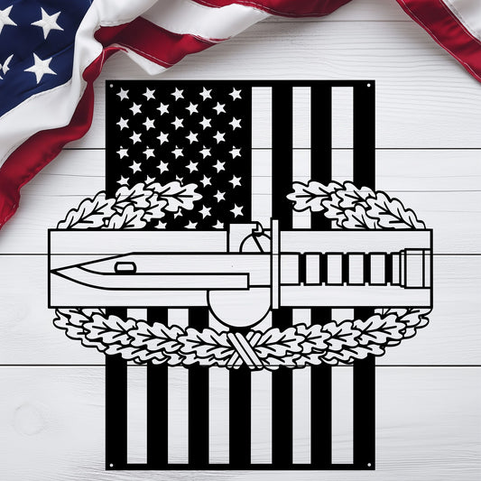 Combat Action Badge | American Flag Military Wall Art Tribute - MAIKERU STUDIO