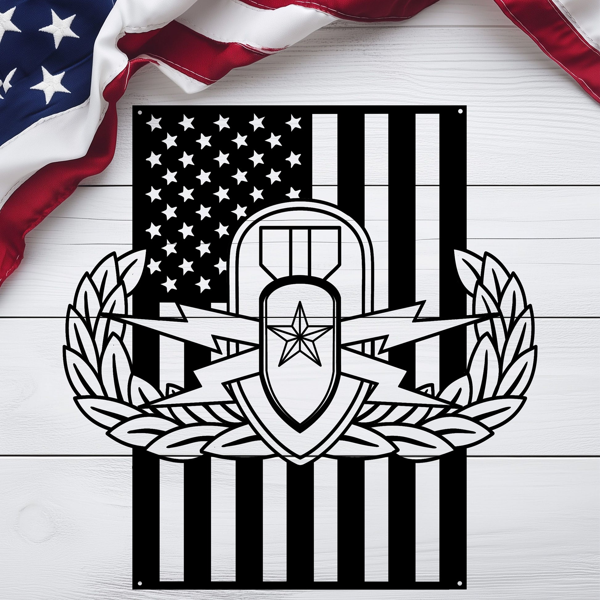 EOD Senior Badge | American Flag Tribute Wall Art - MAIKERU STUDIO