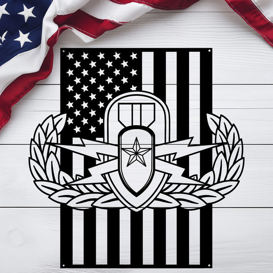 EOD Senior Badge | American Flag Tribute Wall Art - MAIKERU STUDIO