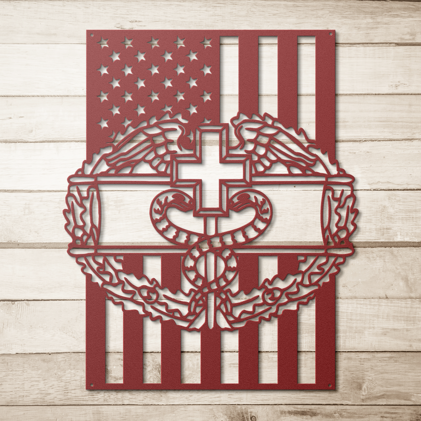 Combat_Medical_Badge__American_Flag_Met_Red_Simple_Wood_BKGD_Mockup.png