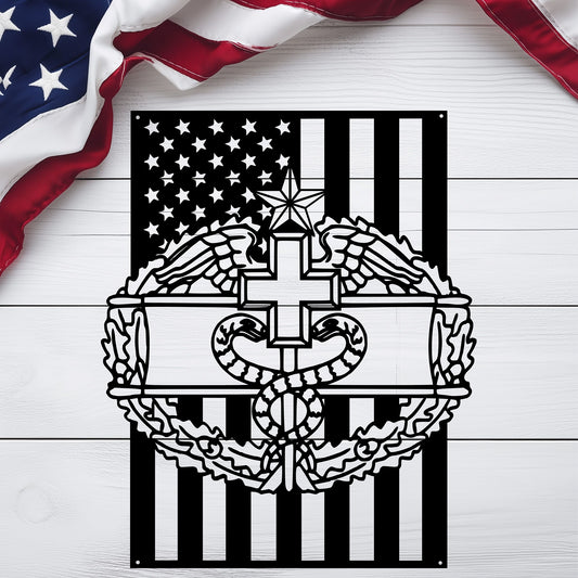 Combat Medical Badge 1 Star | American Flag Tribute - MAIKERU STUDIO