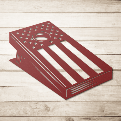 Cornhole Board With American Flag Metal Wall Art - MAIKERU STUDIO