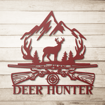 Deer Hunter Sign Metal Wall Art - MAIKERU STUDIO