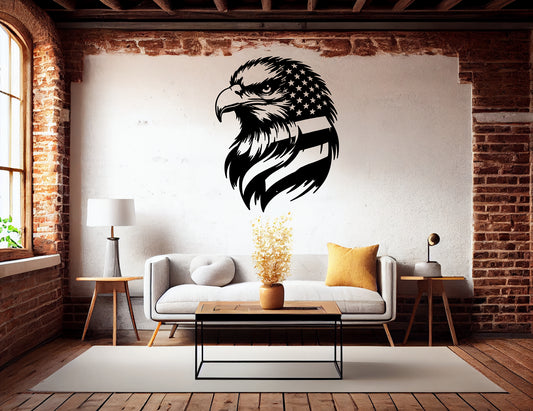 American Bald Eagle with Flag Patriotic Metal Wall Art - MAIKERU STUDIO