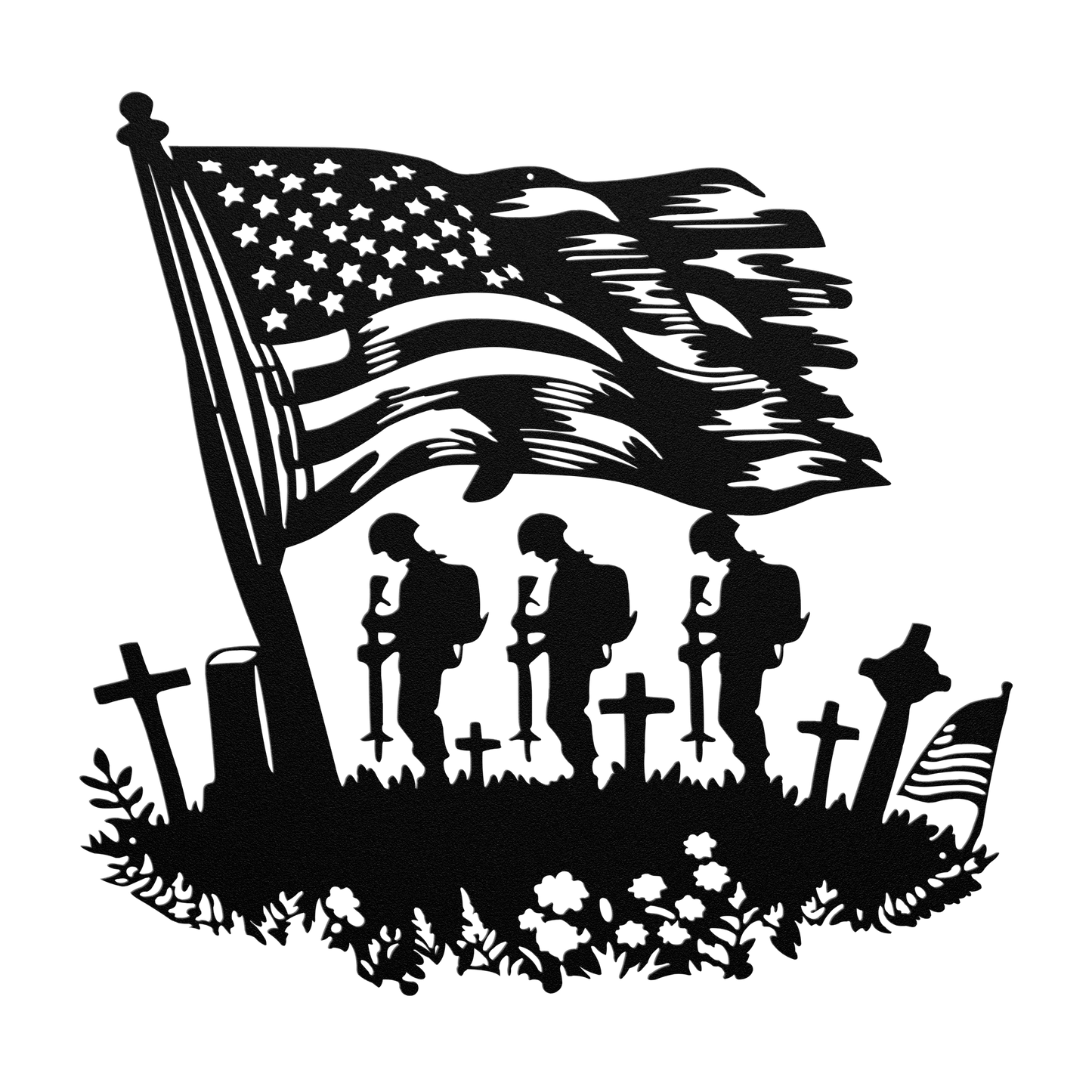 Fallen US Soldiers With American Flag Metal Wall Art - MAIKERU STUDIO