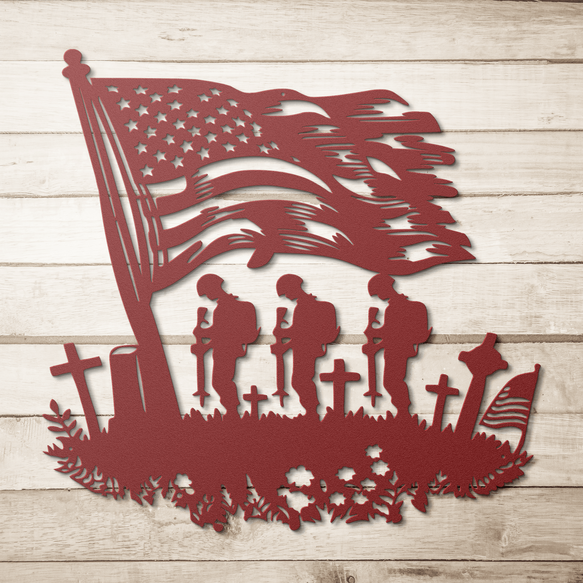 Fallen US Soldiers With American Flag Metal Wall Art - MAIKERU STUDIO