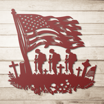 Fallen US Soldiers With American Flag Metal Wall Art - MAIKERU STUDIO