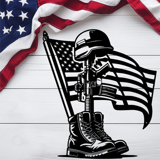 Honor the Fallen - Patriotic Battlefield Cross Metal Wall Art For Veterans - MAIKERU STUDIO