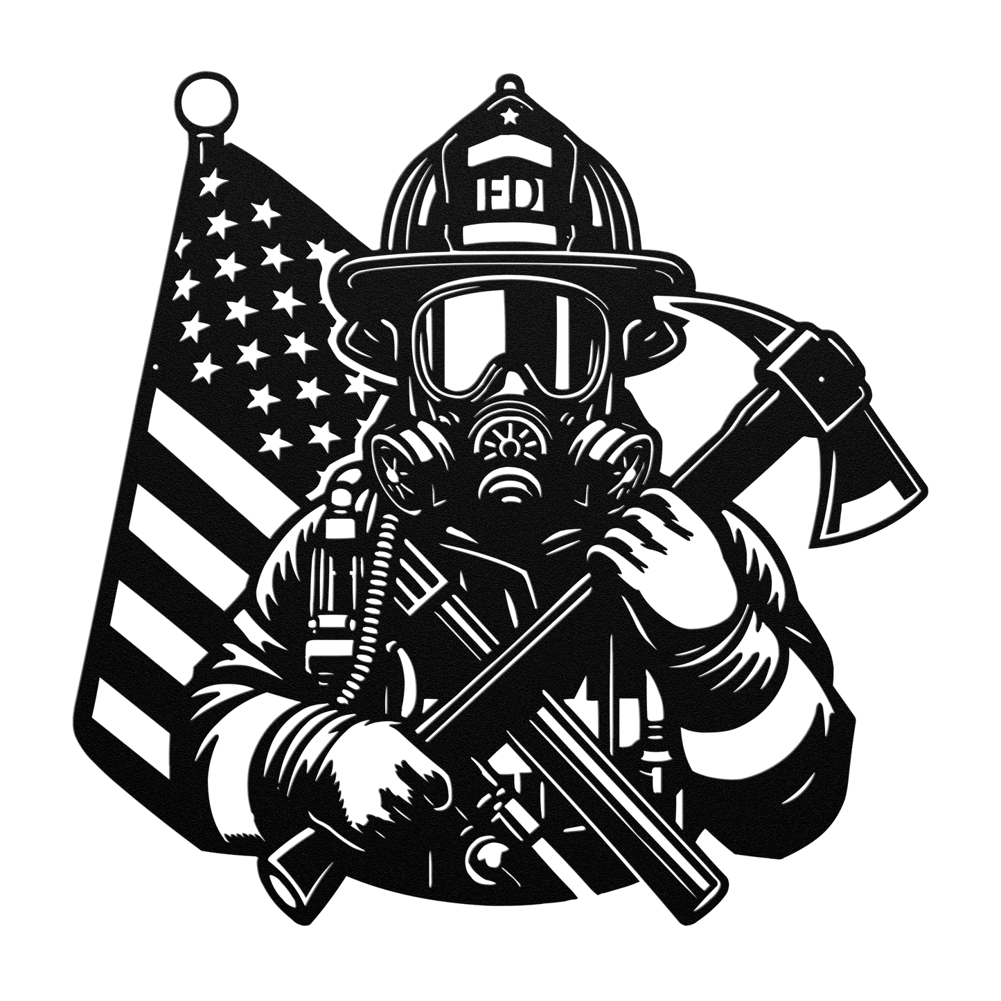 Firefighter Tribute Metal Wall Art | Courage, Brotherhood & The American Flag - MAIKERU STUDIO