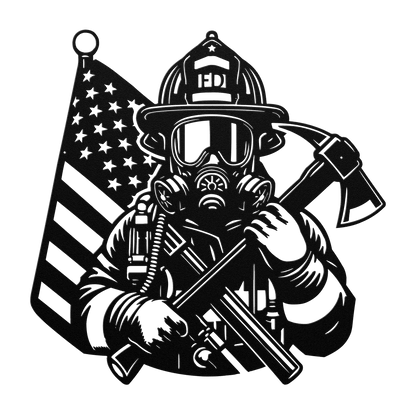 Firefighter Tribute Metal Wall Art | Courage, Brotherhood & The American Flag - MAIKERU STUDIO