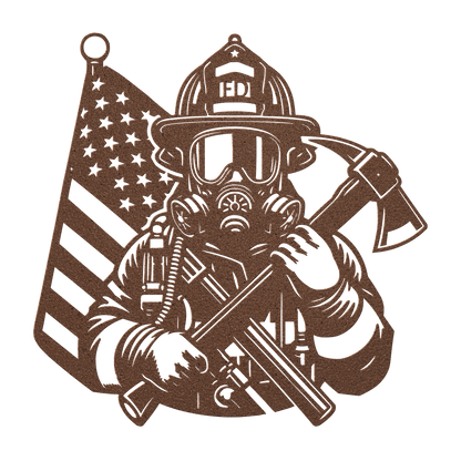 Firefighter Tribute Metal Wall Art | Courage, Brotherhood & The American Flag - MAIKERU STUDIO
