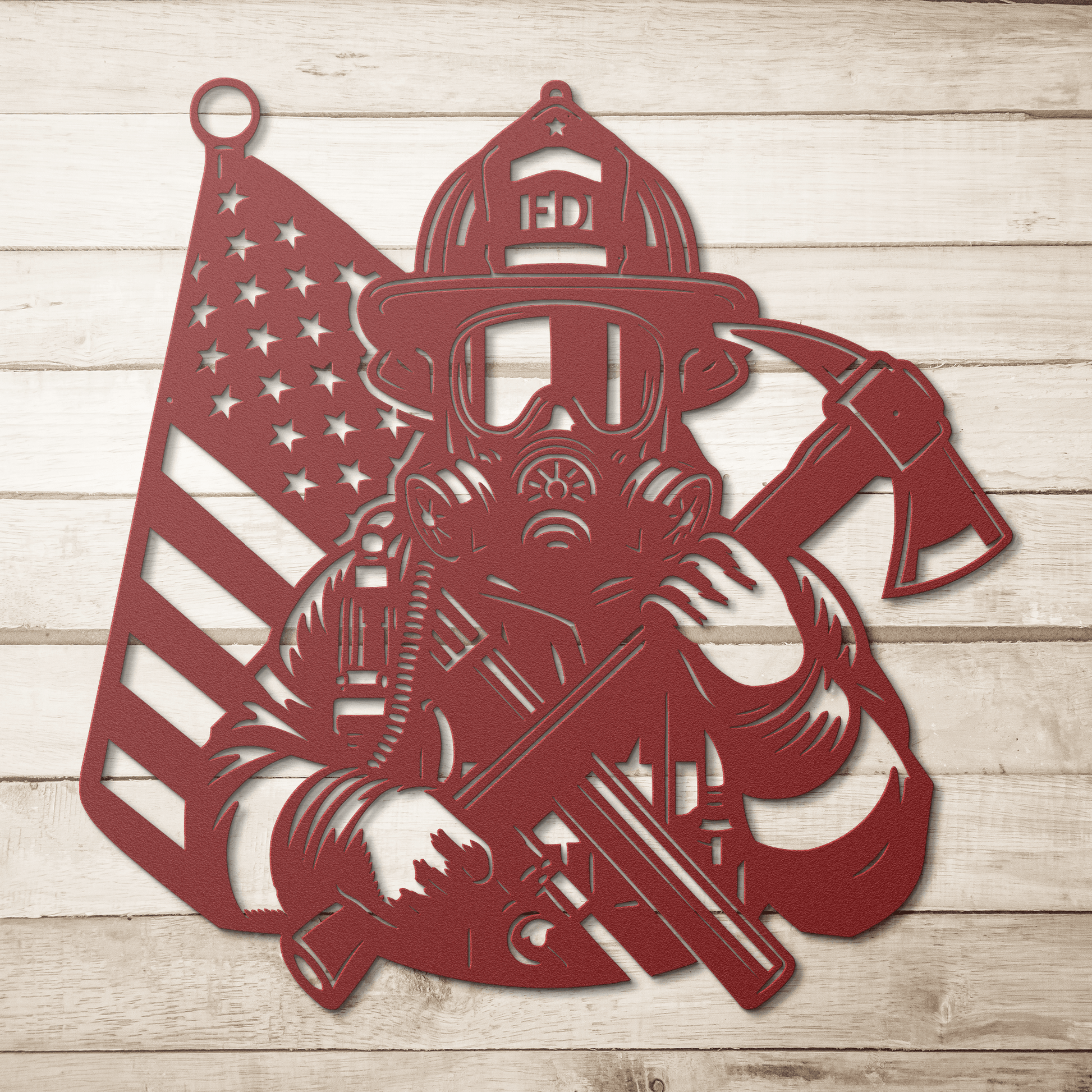 Firefighter Tribute Metal Wall Art | Courage, Brotherhood & The American Flag - MAIKERU STUDIO