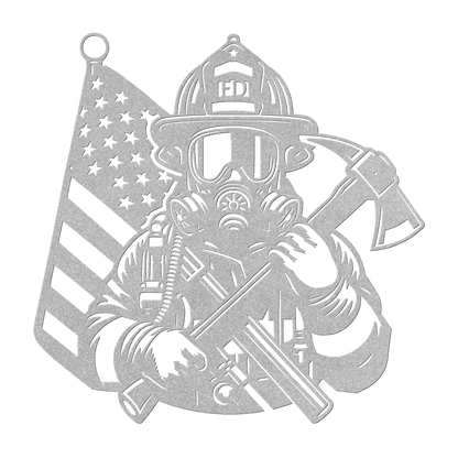 Firefighter Tribute Metal Wall Art | Courage, Brotherhood & The American Flag - MAIKERU STUDIO