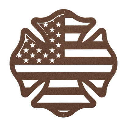 US Firefighters Maltese Cross With American Flag Metal Wall Art - MAIKERU STUDIO