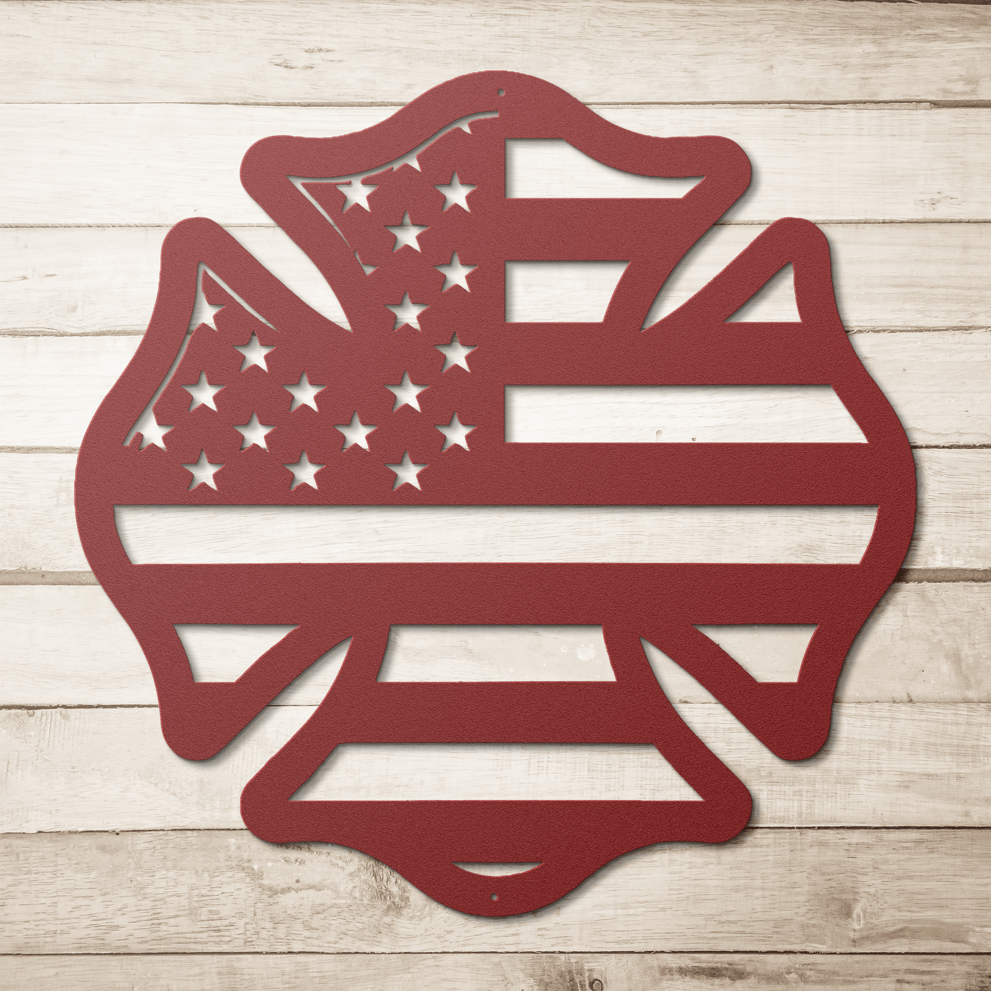 US Firefighters Maltese Cross With American Flag Metal Wall Art - MAIKERU STUDIO