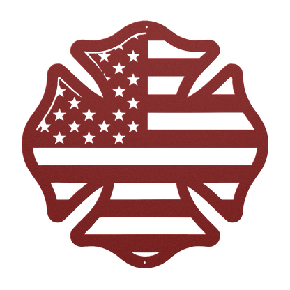 US Firefighters Maltese Cross With American Flag Metal Wall Art - MAIKERU STUDIO