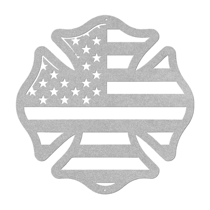 US Firefighters Maltese Cross With American Flag Metal Wall Art - MAIKERU STUDIO