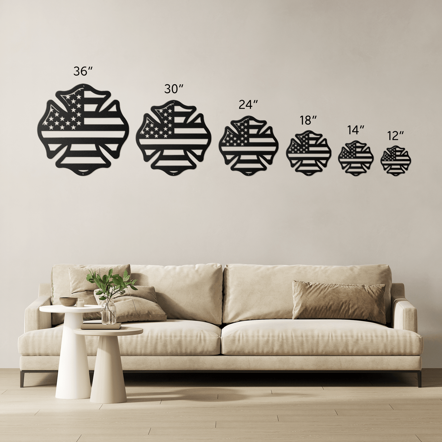 US Firefighters Maltese Cross With American Flag Metal Wall Art - MAIKERU STUDIO