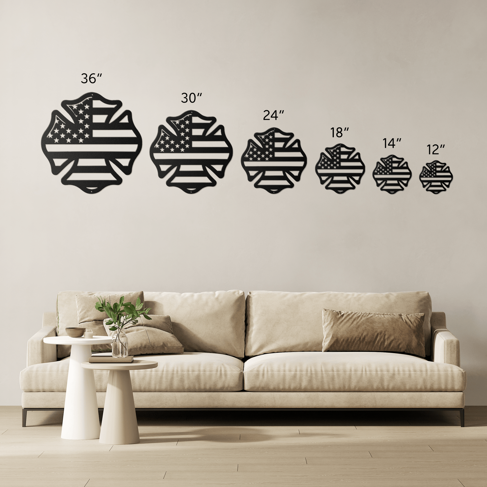 US Firefighters Maltese Cross With American Flag Metal Wall Art - MAIKERU STUDIO