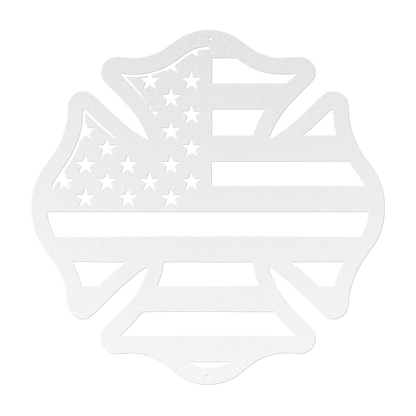 US Firefighters Maltese Cross With American Flag Metal Wall Art - MAIKERU STUDIO
