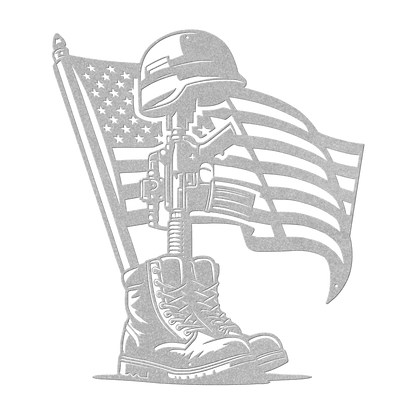 Honor the Fallen - Patriotic Battlefield Cross Metal Wall Art For Veterans - MAIKERU STUDIO