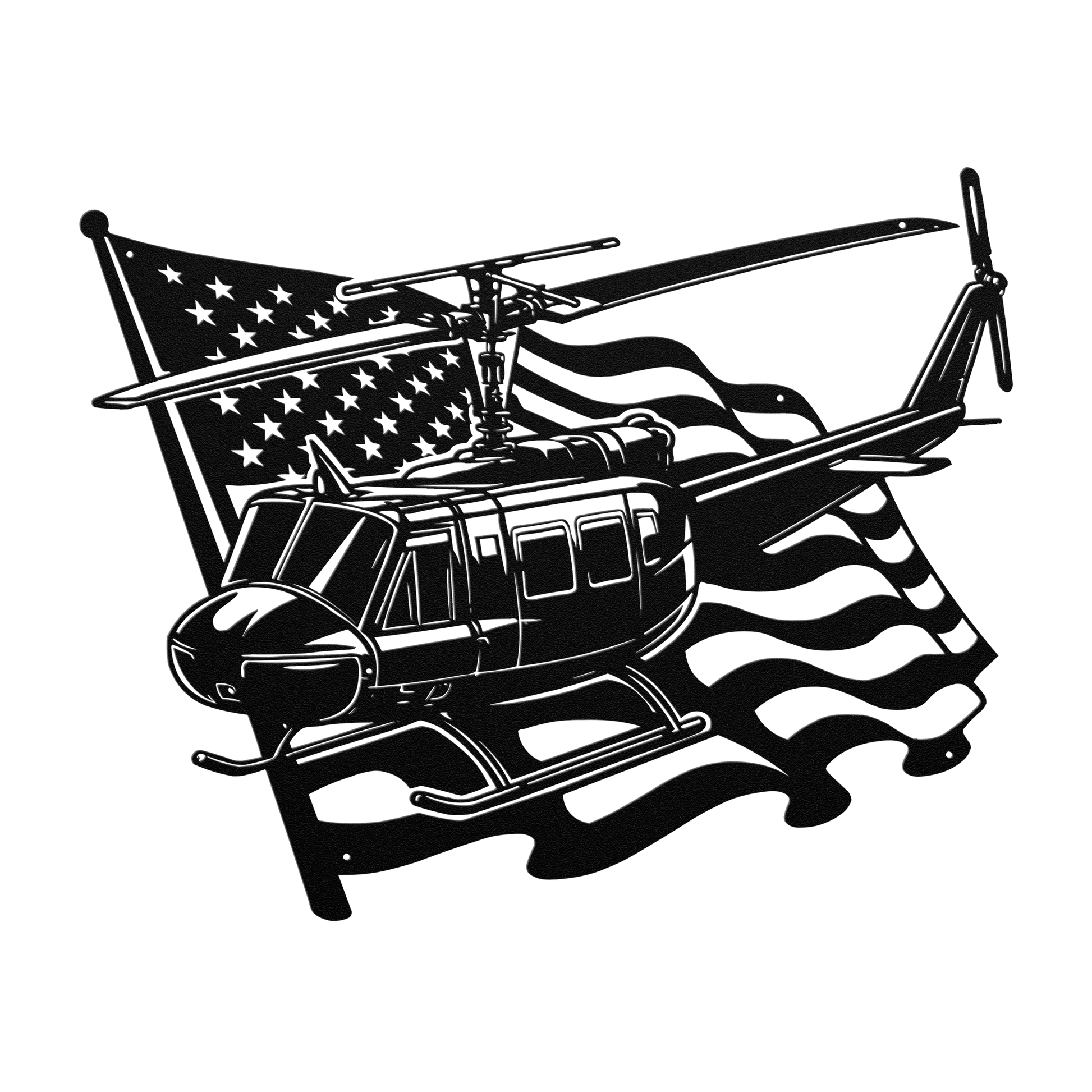 Huey Helicopter Metal Wall Art | Vietnam War Tribute With American Flag - MAIKERU STUDIO