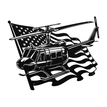 Huey Helicopter Metal Wall Art | Vietnam War Tribute With American Flag - MAIKERU STUDIO