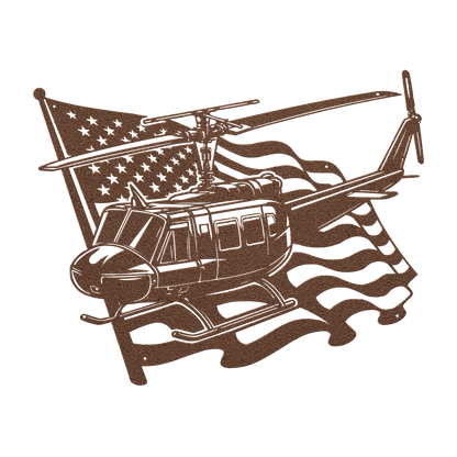 Huey Helicopter Metal Wall Art | Vietnam War Tribute With American Flag - MAIKERU STUDIO
