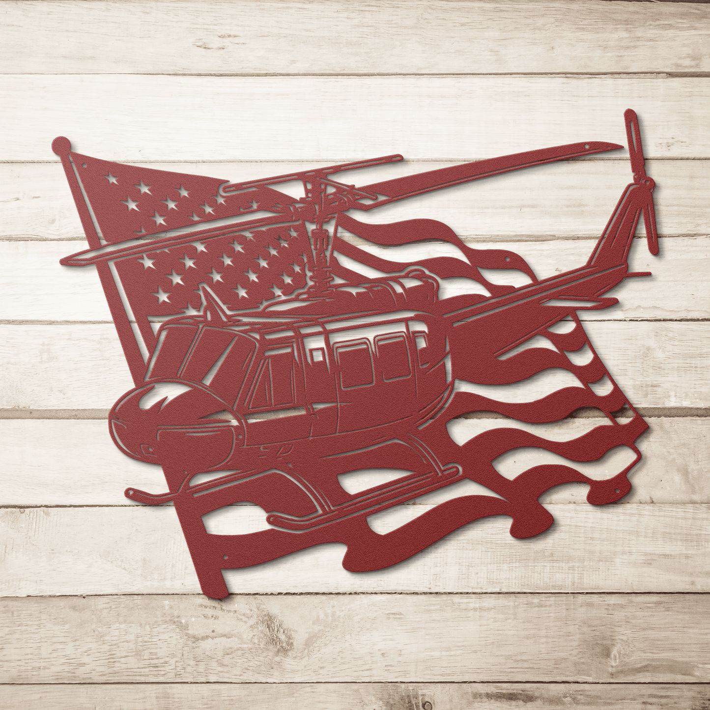 Huey Helicopter Metal Wall Art | Vietnam War Tribute With American Flag - MAIKERU STUDIO
