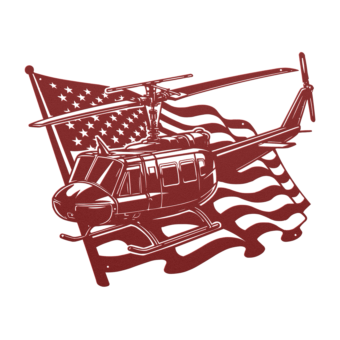 Huey Helicopter Metal Wall Art | Vietnam War Tribute With American Flag - MAIKERU STUDIO