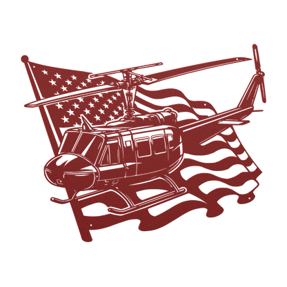 Huey Helicopter Metal Wall Art | Vietnam War Tribute With American Flag - MAIKERU STUDIO