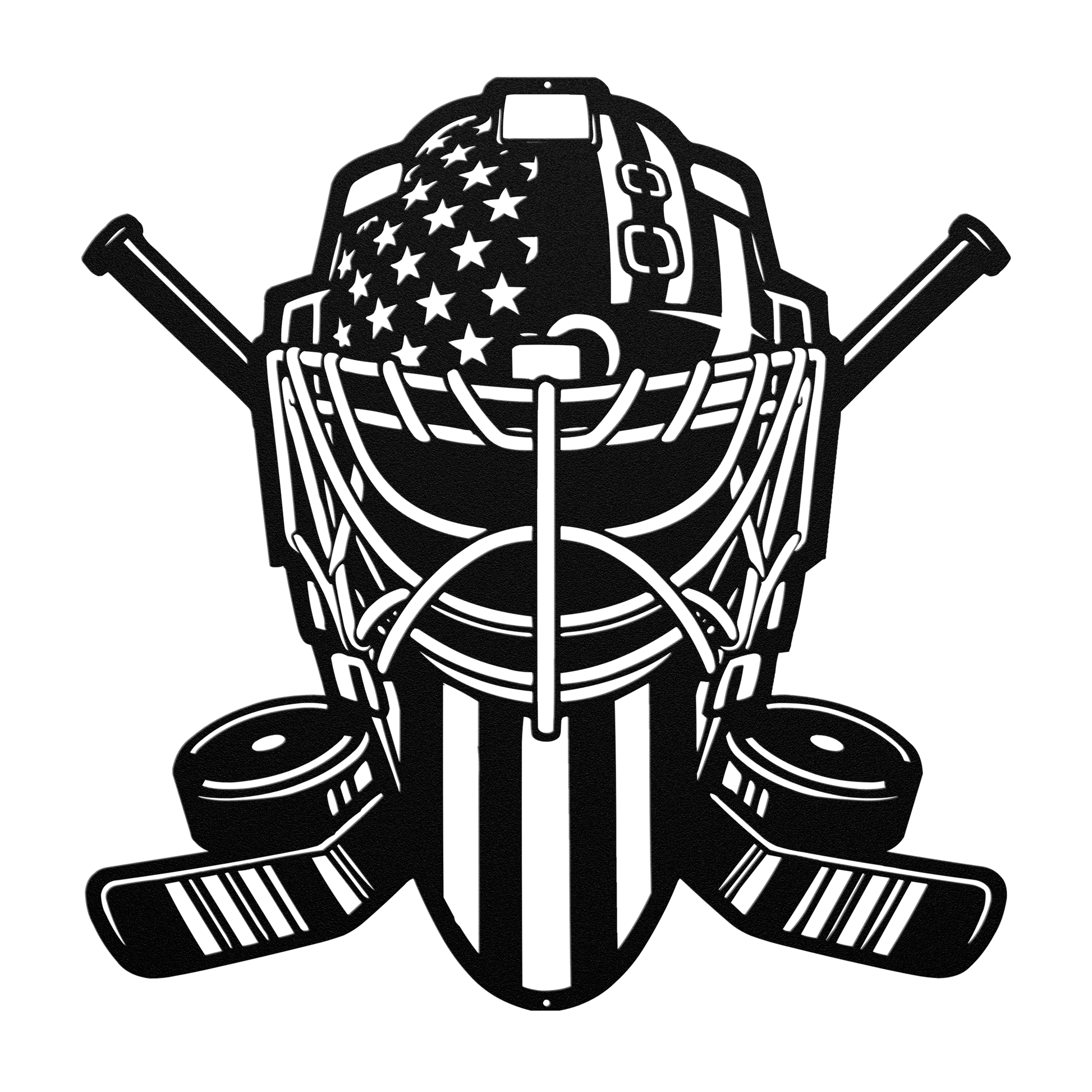 Ice Hockey Goalie Mask With American Flag Metal Wall Art - MAIKERU STUDIO