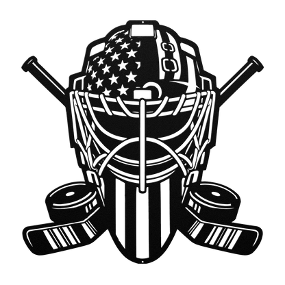 Ice Hockey Goalie Mask With American Flag Metal Wall Art - MAIKERU STUDIO