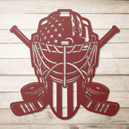 Ice Hockey Goalie Mask With American Flag Metal Wall Art - MAIKERU STUDIO