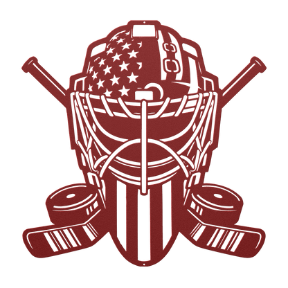 Ice Hockey Goalie Mask With American Flag Metal Wall Art - MAIKERU STUDIO