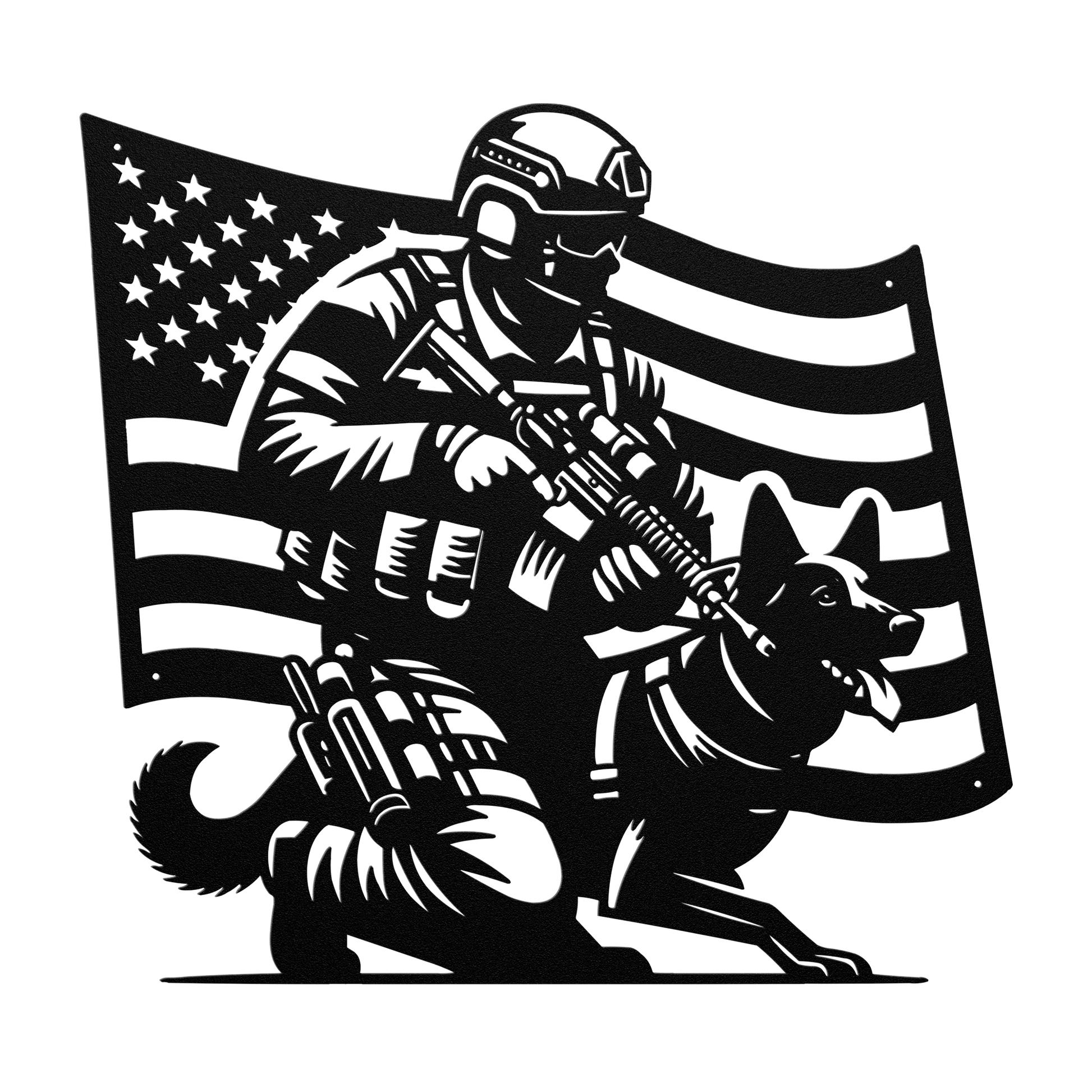 K - 9 Handler Tribute Metal Wall Art | Loyalty, Service & The American Flag - MAIKERU STUDIO