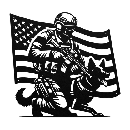 K - 9 Handler Tribute Metal Wall Art | Loyalty, Service & The American Flag - MAIKERU STUDIO