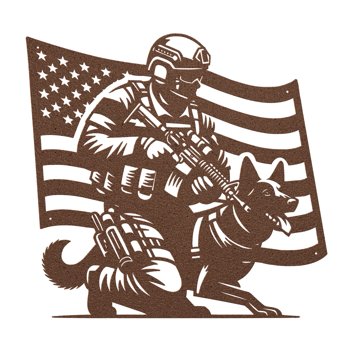 K - 9 Handler Tribute Metal Wall Art | Loyalty, Service & The American Flag - MAIKERU STUDIO