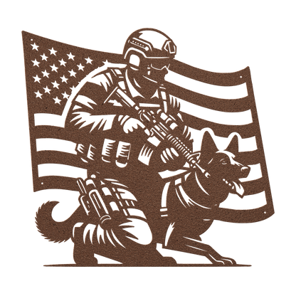 K - 9 Handler Tribute Metal Wall Art | Loyalty, Service & The American Flag - MAIKERU STUDIO