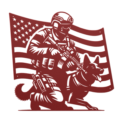 K - 9 Handler Tribute Metal Wall Art | Loyalty, Service & The American Flag - MAIKERU STUDIO