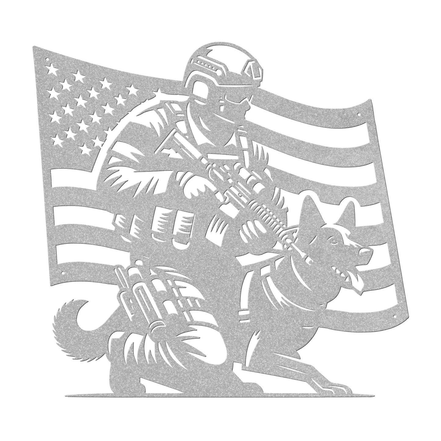 K - 9 Handler Tribute Metal Wall Art | Loyalty, Service & The American Flag - MAIKERU STUDIO
