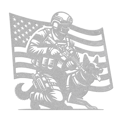 K - 9 Handler Tribute Metal Wall Art | Loyalty, Service & The American Flag - MAIKERU STUDIO
