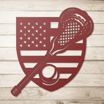 Lacrosse Stick With The American Flag Metal Wall Art - MAIKERU STUDIO