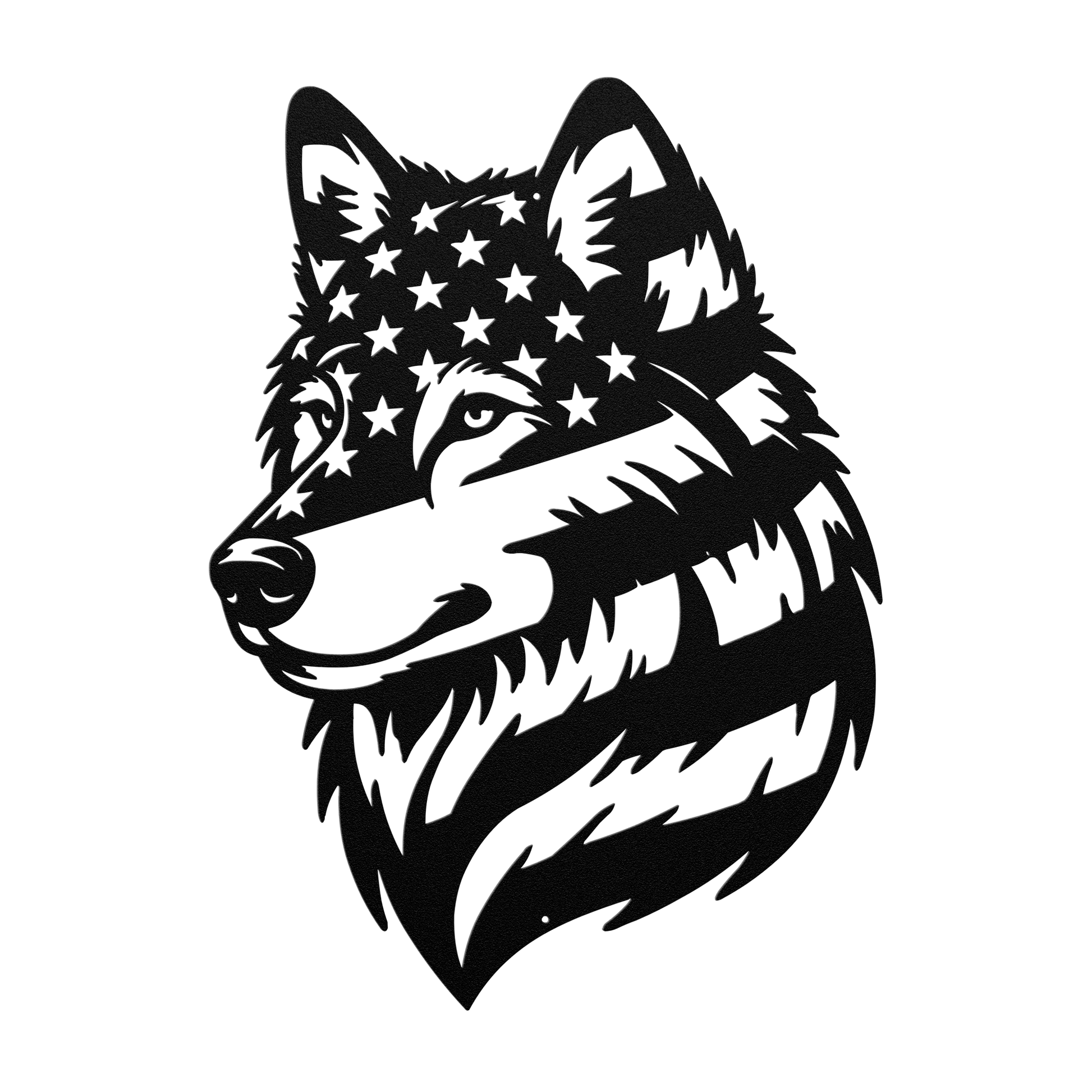 Lone Wolf Metal Wall Art | American Flag Wilderness Tribute - MAIKERU STUDIO