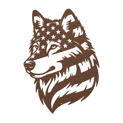 Lone Wolf Metal Wall Art | American Flag Wilderness Tribute - MAIKERU STUDIO